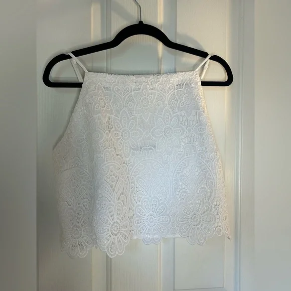 NWT White Lace High Neck Cropped Cami Abercrombie & Fitch Size Large - Picture 1 of 10